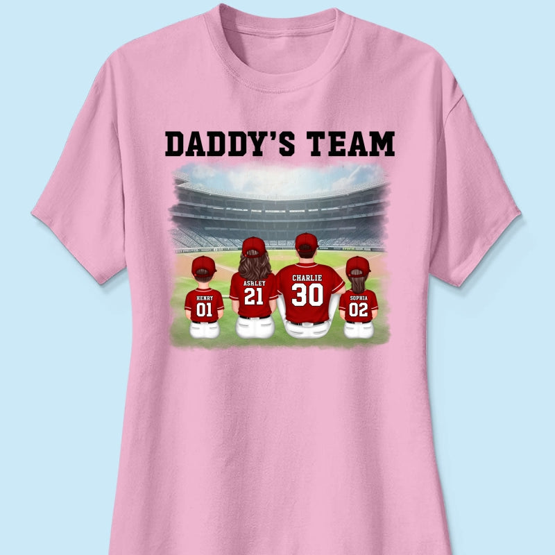 Daddy's Team Baseball Family Sitting Personalized Shirt, Father's Day Gift For Dad, Grandpa, Husband
