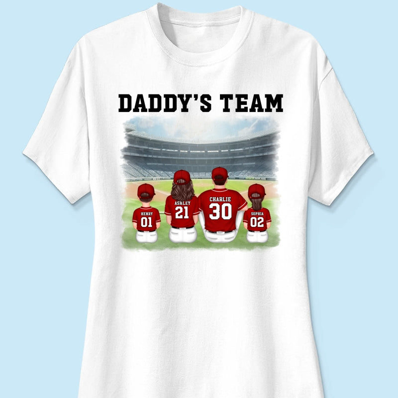 Daddy's Team Baseball Family Sitting Personalized Shirt, Father's Day Gift For Dad, Grandpa, Husband