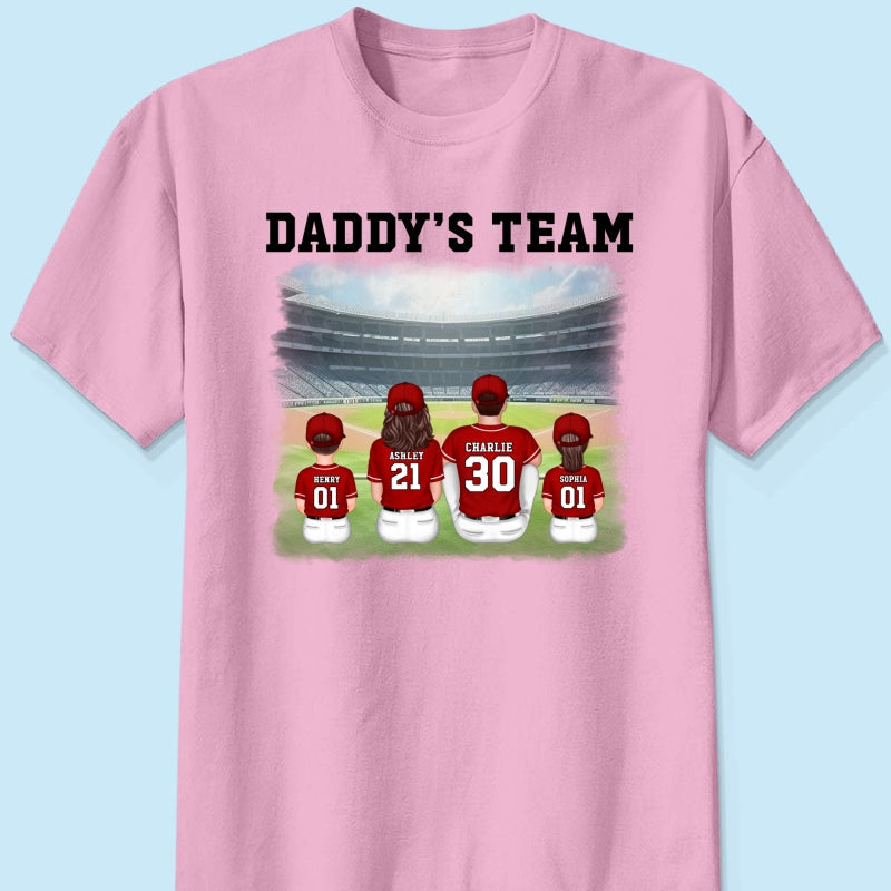 Daddy's Team Baseball Family Sitting Personalized Shirt, Father's Day Gift For Dad, Grandpa, Husband