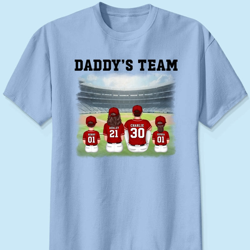 Daddy's Team Baseball Family Sitting Personalized Shirt, Father's Day Gift For Dad, Grandpa, Husband