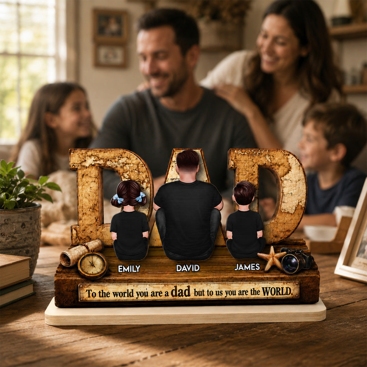 World Best Dad 2D Flat - Personalized Wooden Plaque - Gift for Dad, Husband