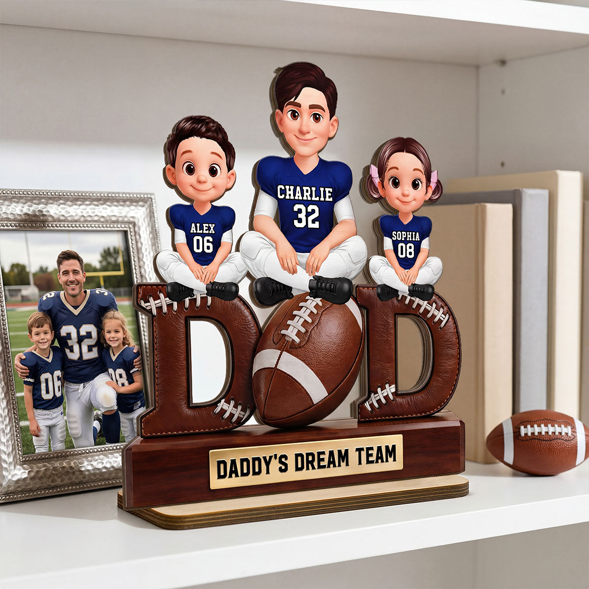 American Football Daddy's Dream Team - Personalized 2-Layered Wooden Plaque - Gift For Dad