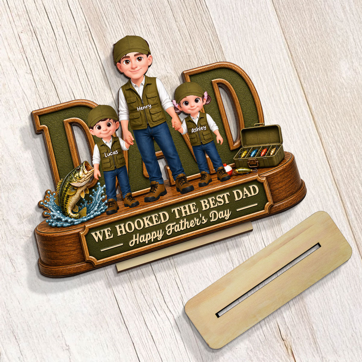 We Hooked The Best Dad Fishing Dad - Personalized 2-Layered Wooden Plaque - Gift For Fishing Dad, Fishing Lovers