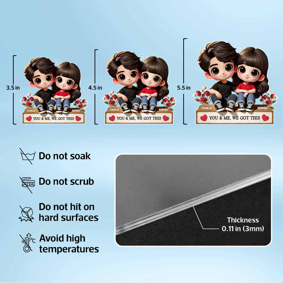 3D Effect Cartoon Couple Sitting Next To Each Other Personalized Acrylic Car Hanger, Anniversary Gift for him, Gift for her