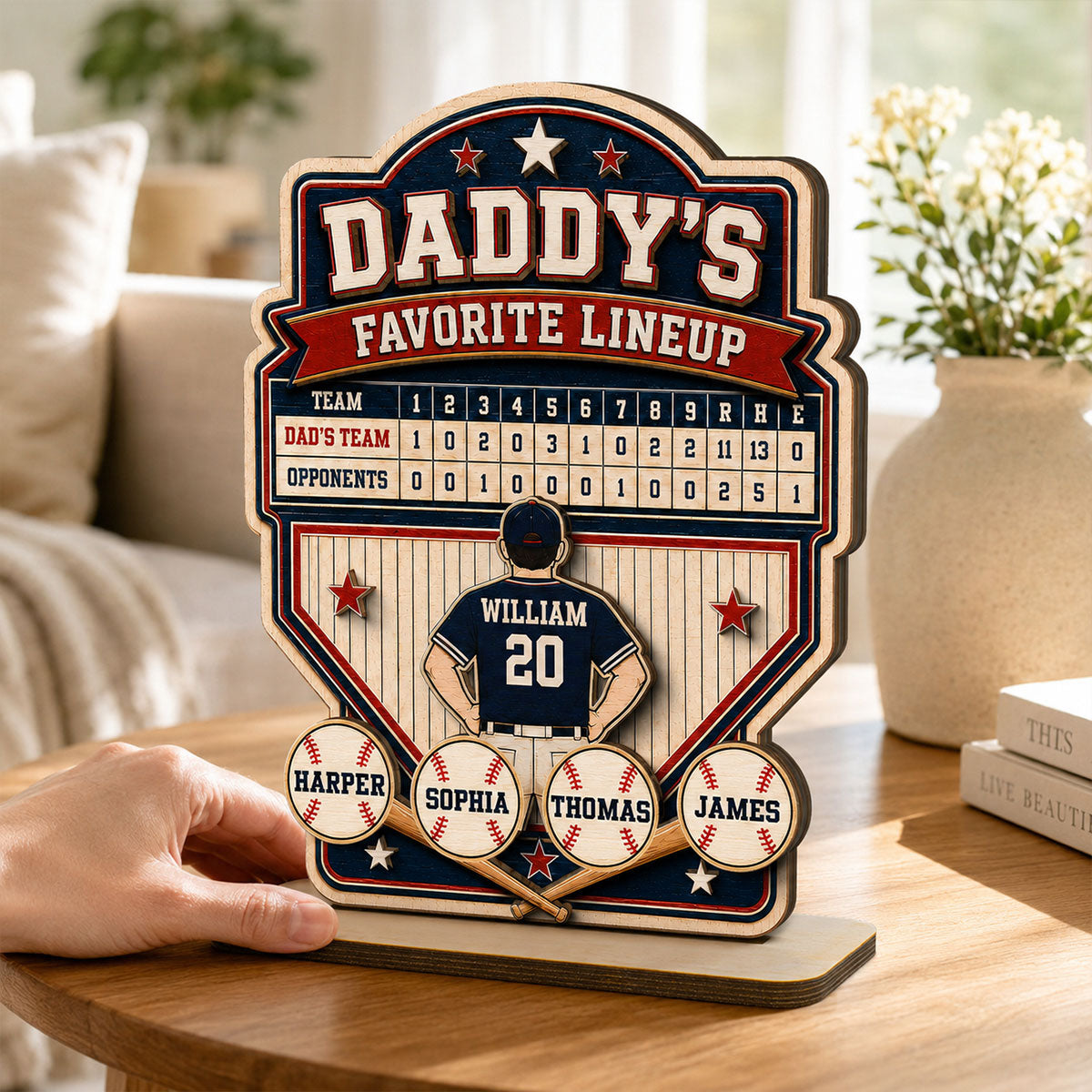 Baseball Dad Favorite Lineup - Personalized Wooden Plaque - Gift for Dad, Husband