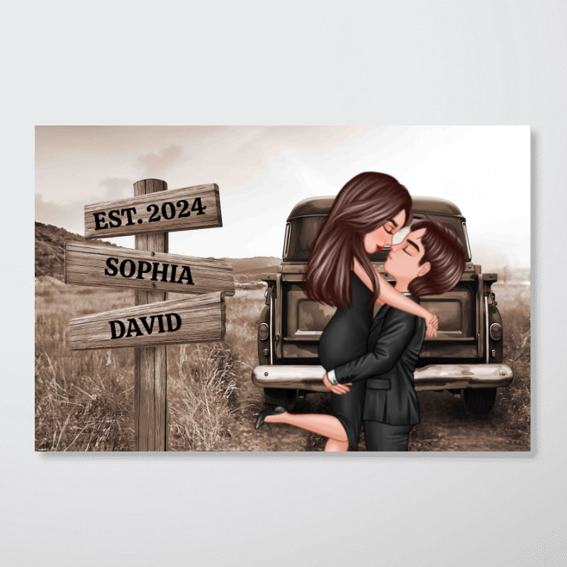 Couple Sign Post Retro Vintage Field Landscape Personalized Poster, Anniversary, Gift for him, Gift for her