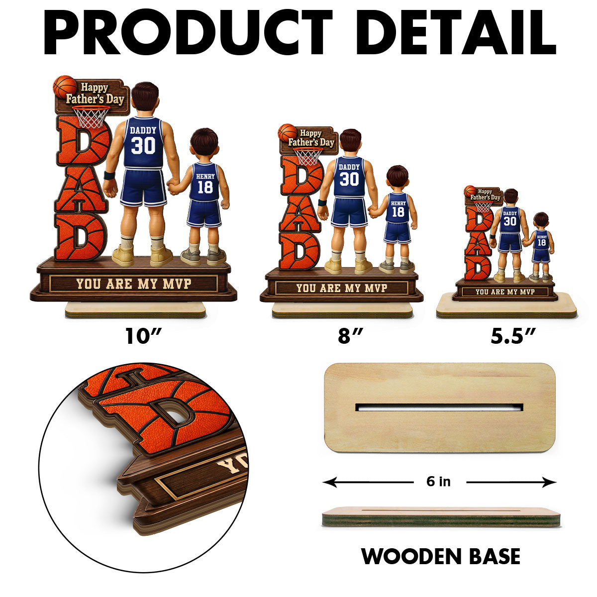 Basketball Dad Legend You Are Our MVP - Personalized 2-Layered Wooden Plaque - Gift For Dad, Husband, Basketball Fans