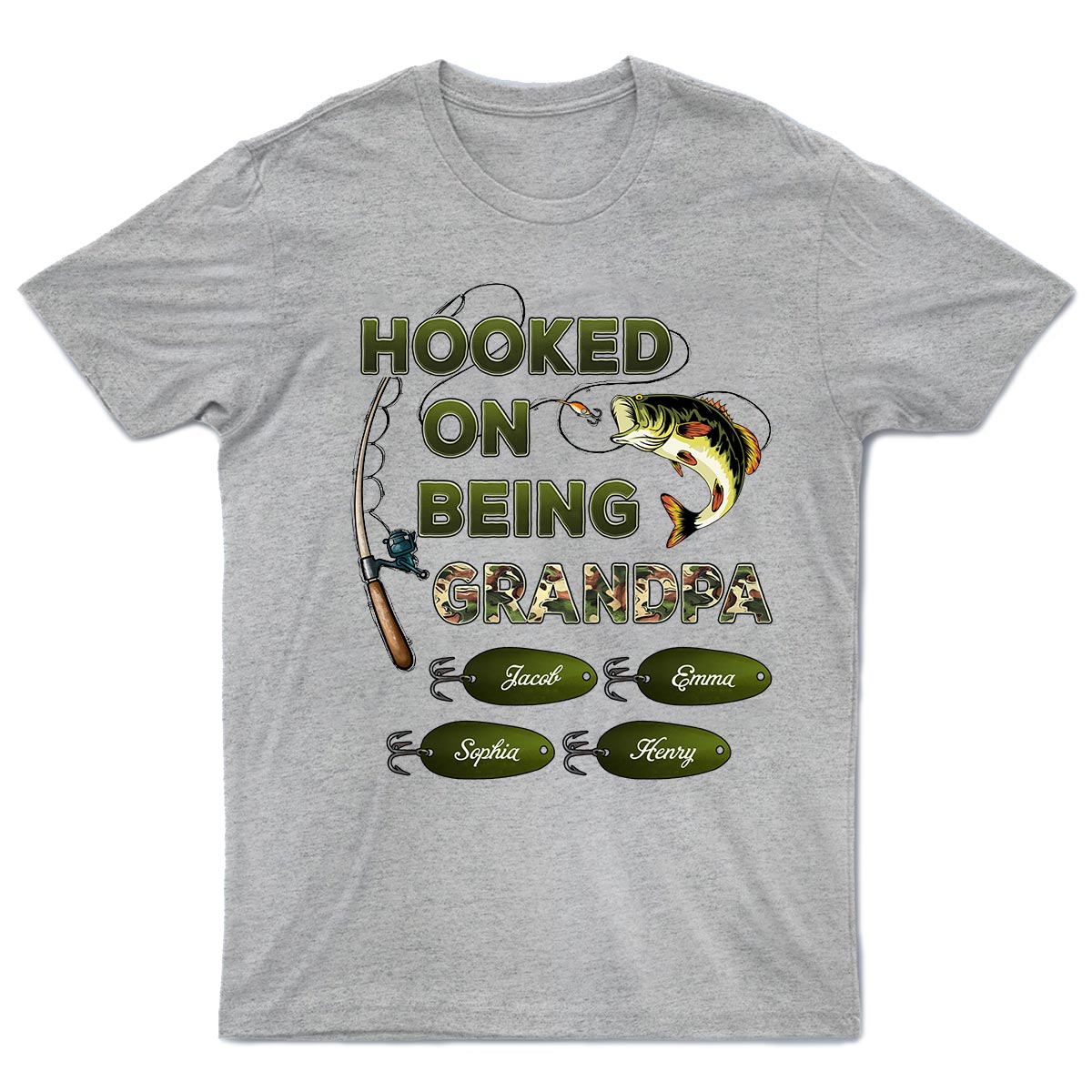 Hooked On Being Grandpa Papa Fishing Camouflage - Personalized Shirt - Gift For Proud American Dad, Grandpa