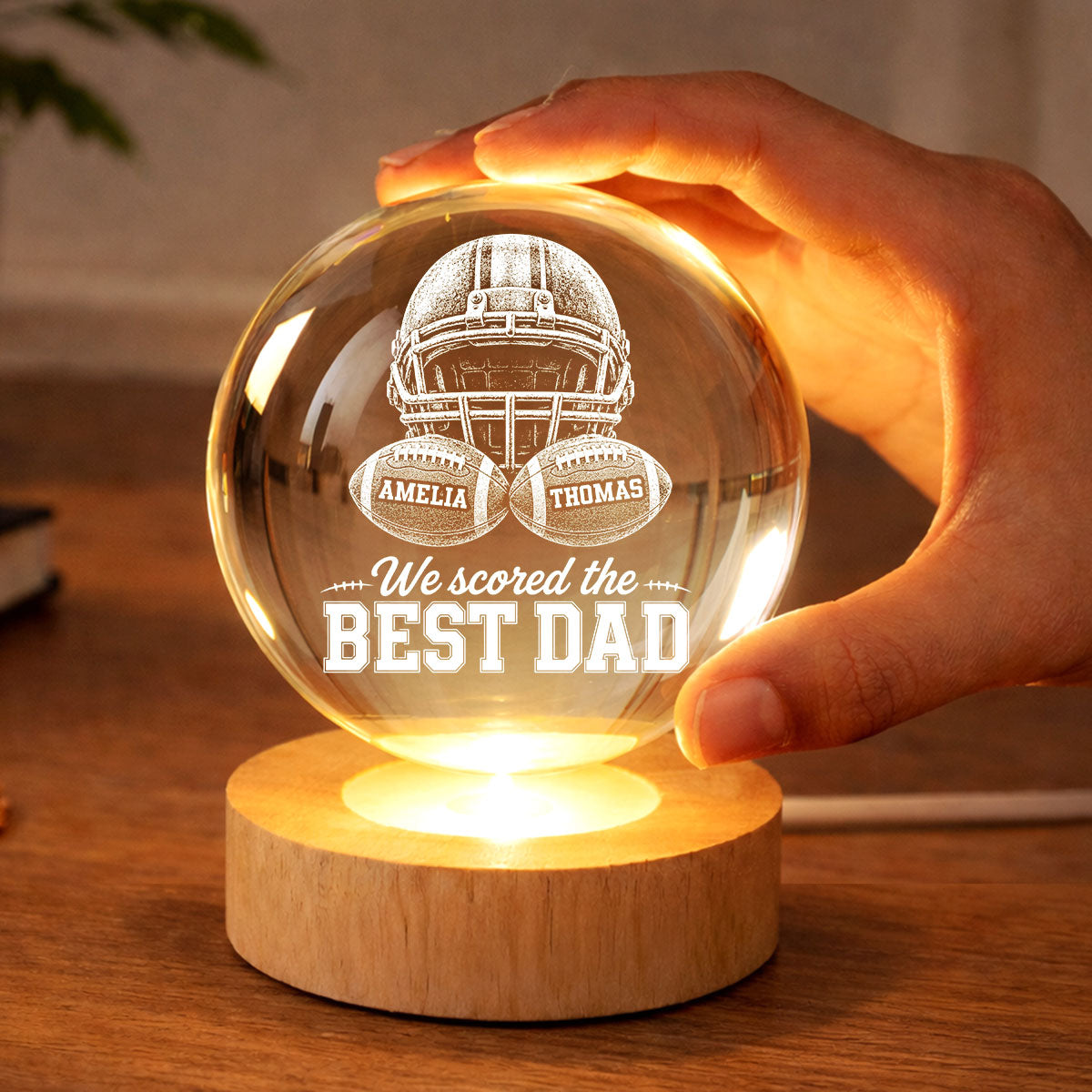 American Football We Scored The Best Dad - Personalized Crystal Ball LED Night Light - Gift For Dad, Football Lovers