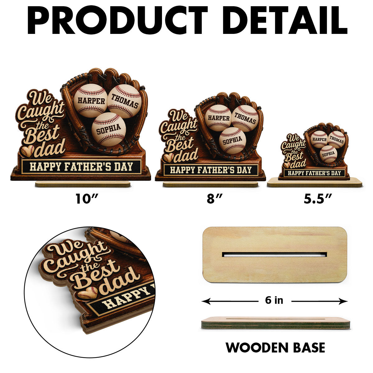 We Caught The Best Dad Baseball In Glove - Personalized 2-Layered Wooden Plaque - Happy For Baseball Dad