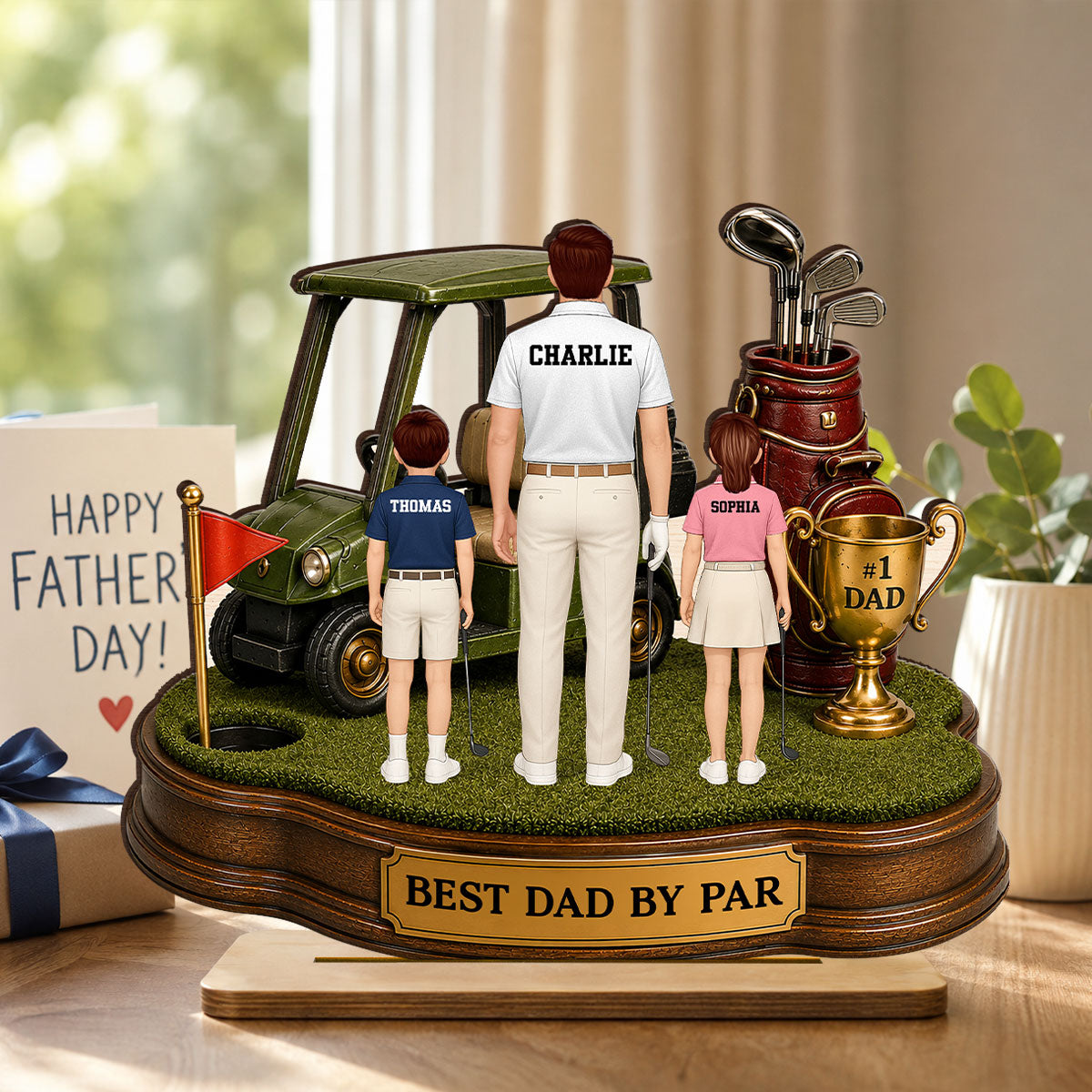 Best Dad By Par Golf Dad & Kids - Personalized 2-Layered Wooden Plaque - Gift For Dad, Husband
