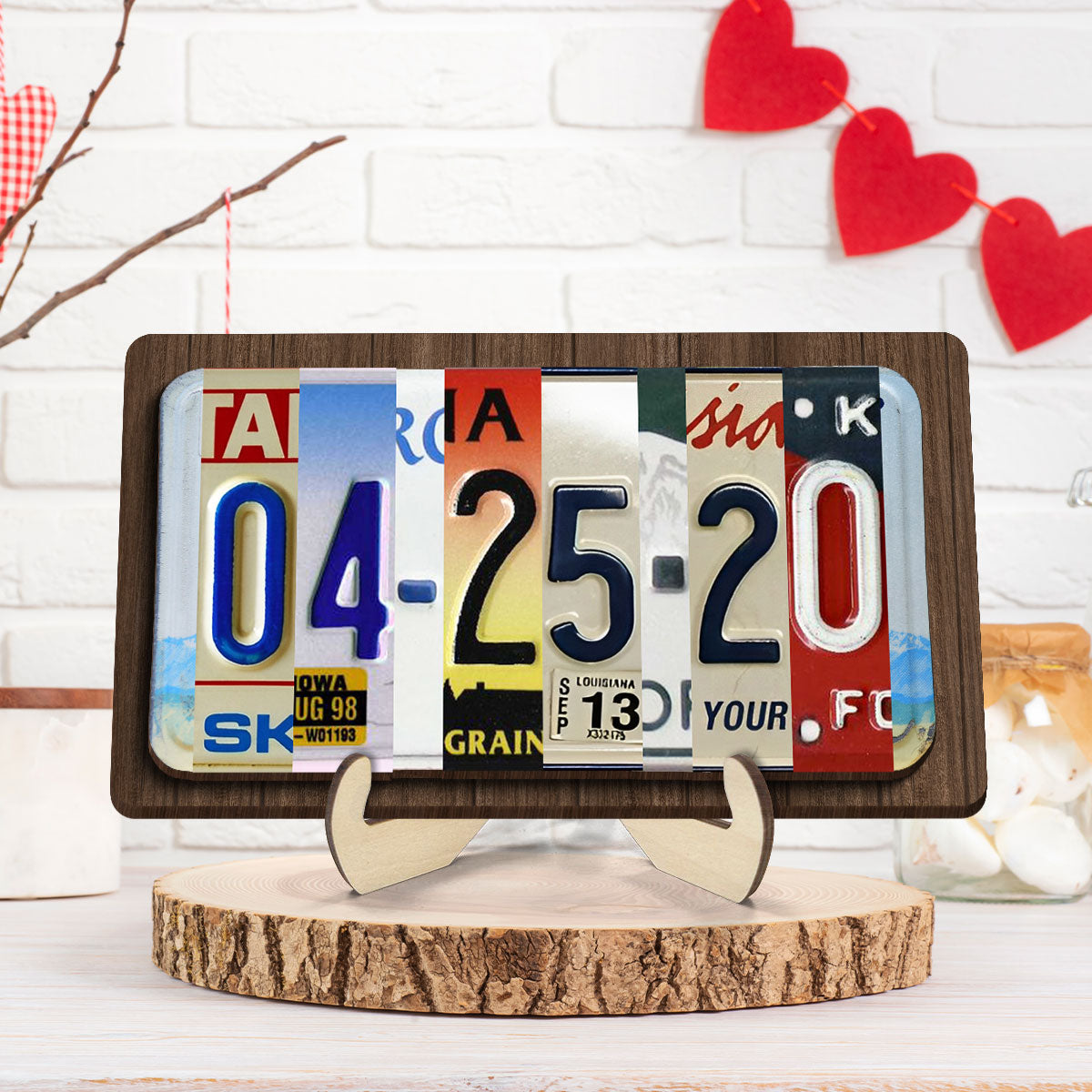 Couple License Plate Personalized Wooden Plaque, Anniversary Date, Wedding Date, Valentines Day Gift for Couples, for Him, for Her