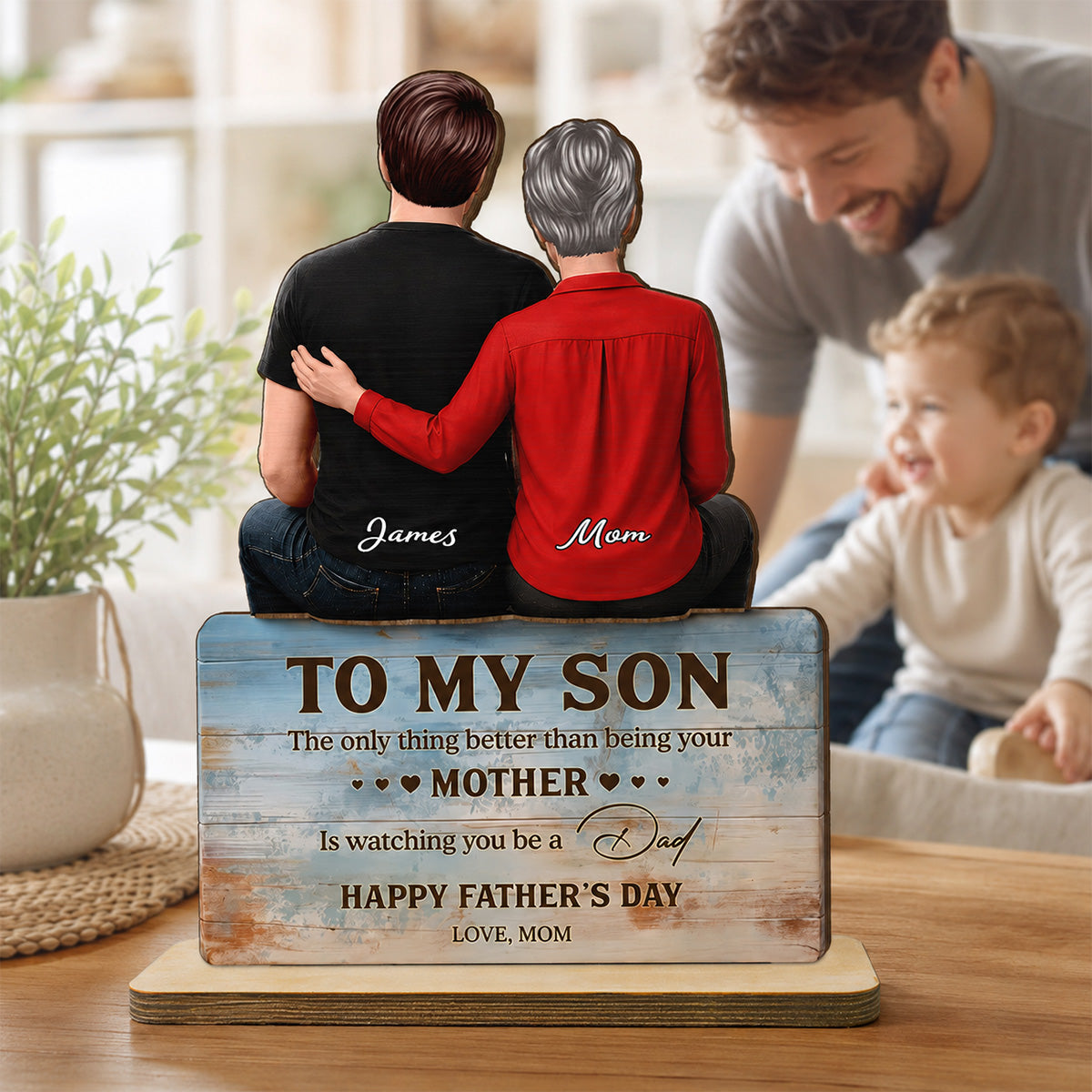 To My Son Happy 2D Flat - Personalized Wooden Plaque - Heartfelt Gift For Son