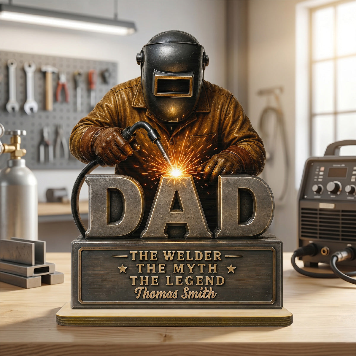 Welder Dad The Man The Myth - Personalized 2-Layered Wooden Plaque - Gift For Welders, Metal Worker Mechanic Welding Dad, Husband