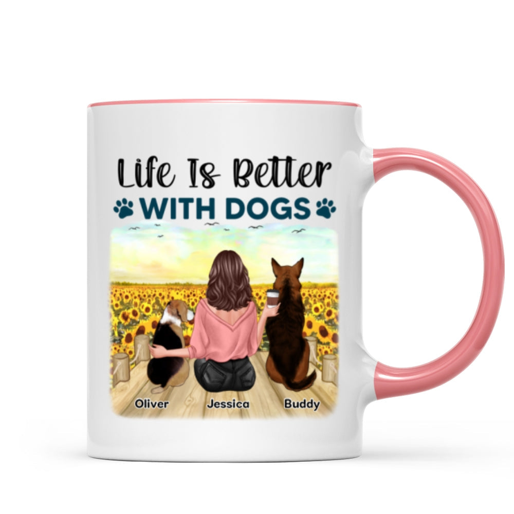 Girl & Dogs Bond Can‘t Be Broken Sunflower Field Personalized Mug