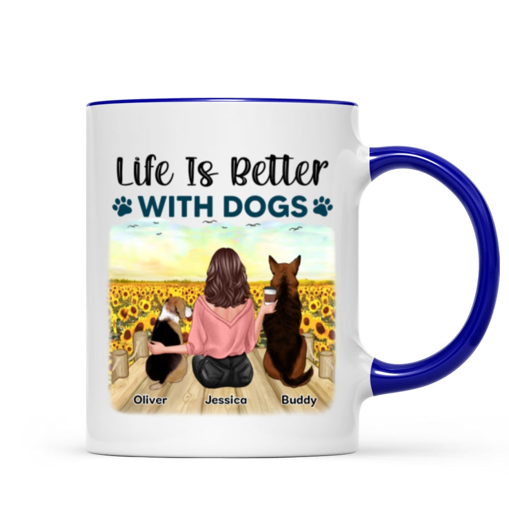 Girl & Dogs Bond Can‘t Be Broken Sunflower Field Personalized Mug