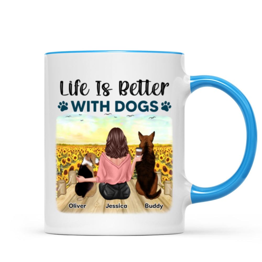 Girl & Dogs Bond Can‘t Be Broken Sunflower Field Personalized Mug
