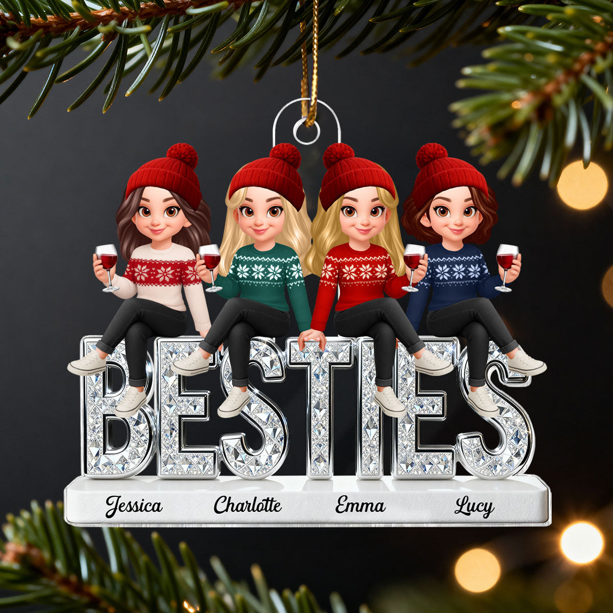 3D Shinning Effect Besties Forever Together Christmas - Personalized Acrylic Ornament - Gift For Best Friends