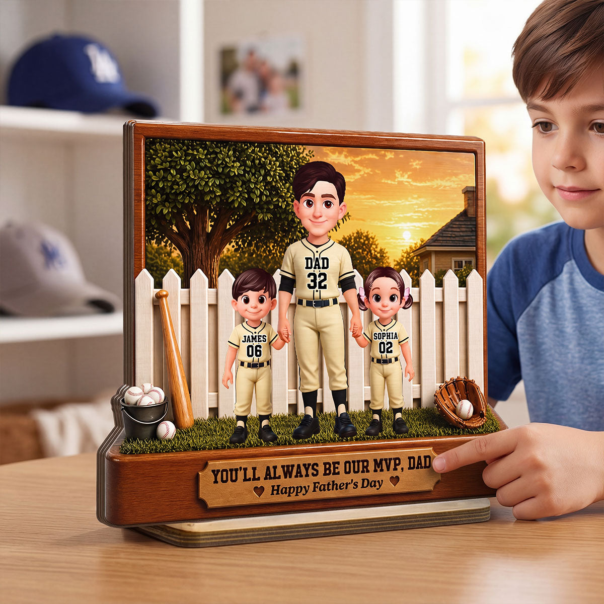Baseball Dad And Kids Backyard We Caught The Best Dad - Personalized 2-Layered Wooden Plaque - Gift For Dad