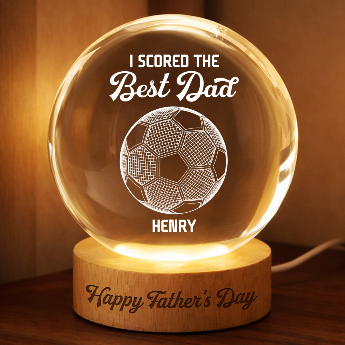 Soccer We Scored The Best Dad Illusion - Personalized Crystal Ball LED Night Light - Gift For Dad