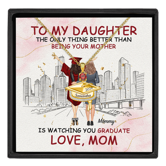 Gift For Daughter - Personalized Graduation Cap Pendant Necklace With Birthstone