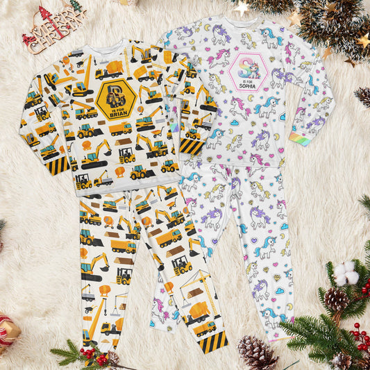 Gift For Kid Construction, Monster Truck, Unicorn Letter - Personalized Pajama Set