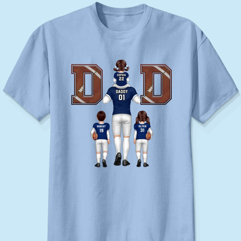 American Football Dad Fan Piggy Back Personalized Shirt, Unique 2025 Father's Day Gift For Dad, For Grandpa, For Husband