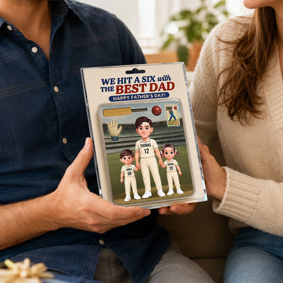 Hit A Six With The Best Dad Cricket Dad - Personalised Acrylic Block Plaque - Gift