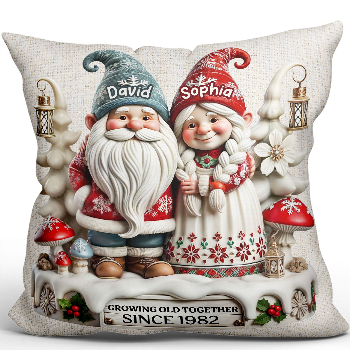 3D Effect Gnome Couple Together Personalized Pillow, Heartfelt Gift For Couple, For Him, For Her, Husband, Wife