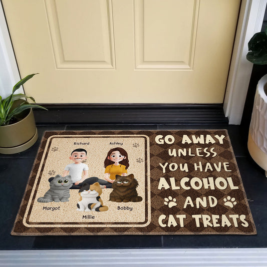 Go Away Unless You Have Alcohol And Cat Treats - Personalized Doormat
