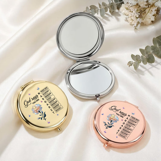 God Says You Are - Christian Gifts For Her, Custom Name With Bible Verses - Personalized Compact Mirror