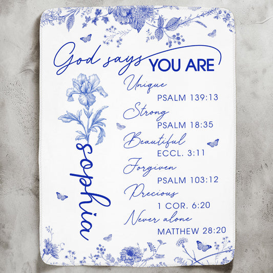 God Says You Are Toile Style Custom Birth Flowers - Personalized Blanket