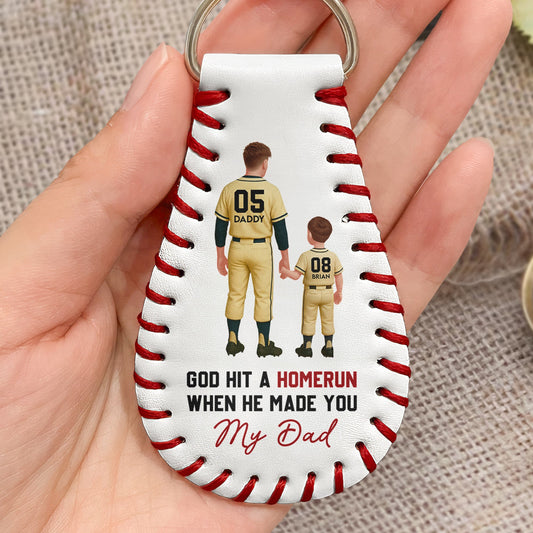 Father's Day Gifts, God Hit A Homerun When He Made You My Dad/ Mom - Personalized Keychain