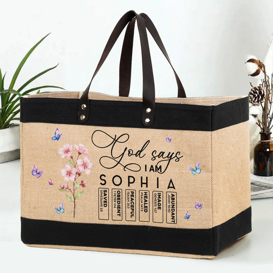 God Says I Am Name In Bible Verse - Personalized Tote Bag