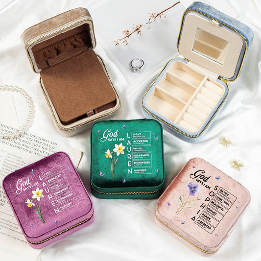 God Says I Am Name In Bible Verse Velvet Jewelry Case - Personalized Jewelry Box