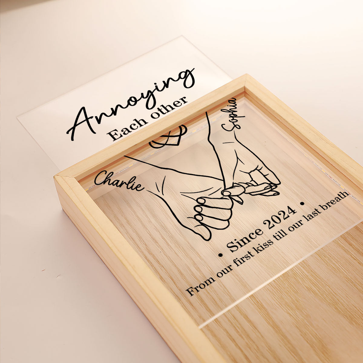 Couple Hand in Hand Outline Gift Personalized Wooden Frame LED Light Box