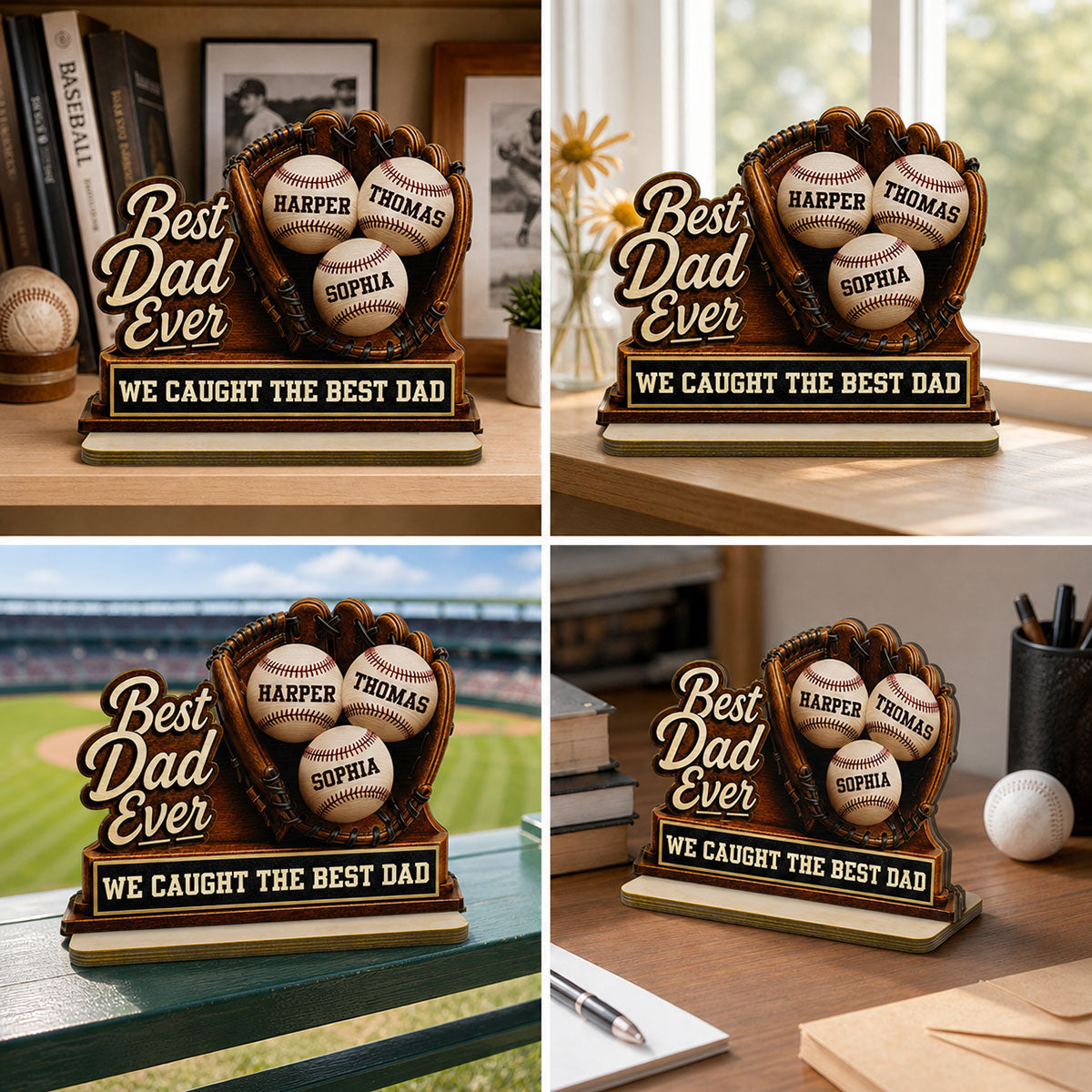 We Caught The Best Dad Baseball Glove - Personalized 2-Layered Wooden Plaque - Happy For Baseball Dad