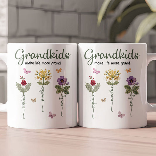 Grandkids Make Life More Grand Patchwork Flowers - Personalized Mug