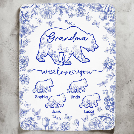Grandma Bear Toile De Jouy - Personalized Blanket