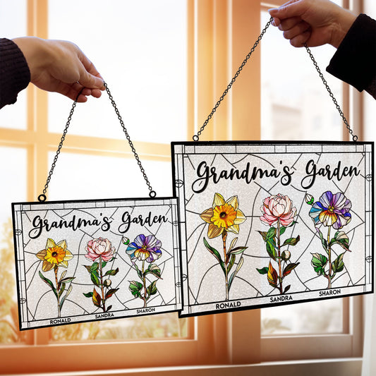 Grandma's Garden - New Version - Personalized Stained Glass Suncatcher - Gift For Grandma
