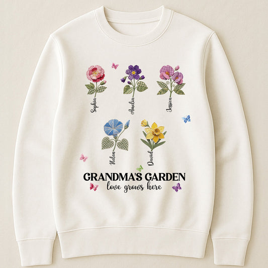Grandma's Garden Love Grows Here Patchwork Birth Flower - Personalized Shirt