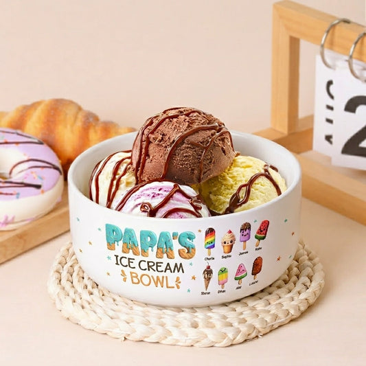 Father's Day Gifts, Grandma's Papa's Ice Cream Bowl, Custom For Dad, Mom, Grandparents - Personalized Ceramic Bowl