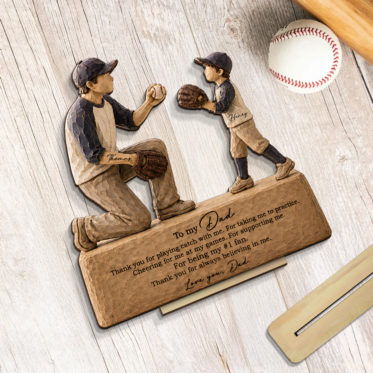 To My Baseball Dad Thanks for Playing Catch with Me - Personalized 2-Layered Wooden Plaque - Gift for Dad from Son