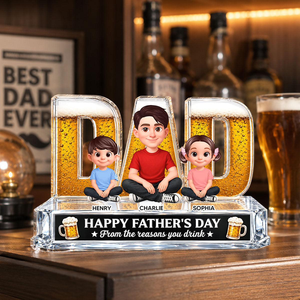 To Dad From The Reasons You Drink Dad Beer - Personalized Acrylic Block Plaque - Gift For Husband, Dad, Beer Lovers