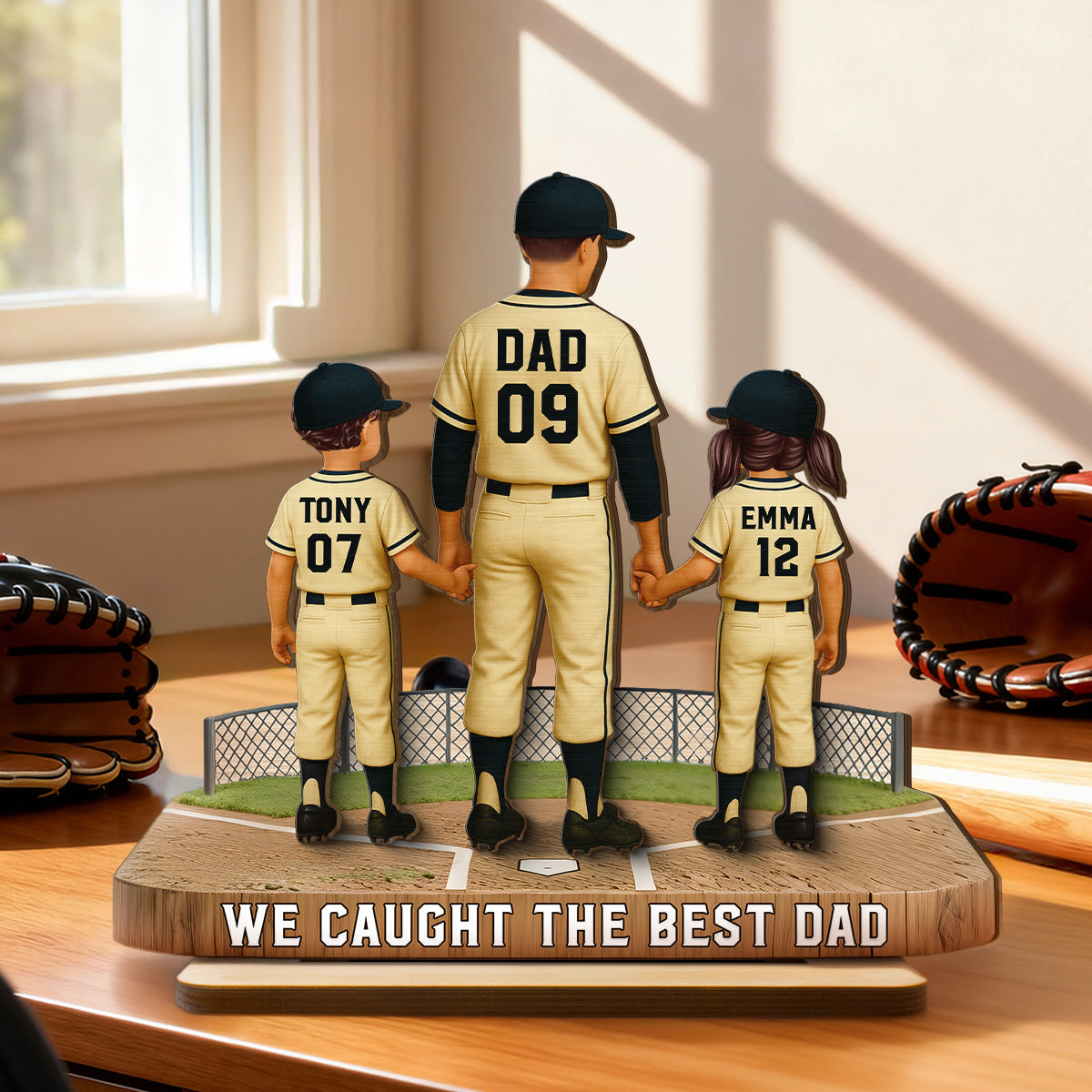 Daddy's Baseball Dream Team - Personalized 2-Layered Wooden Plaque - Gift For Baseball Dad