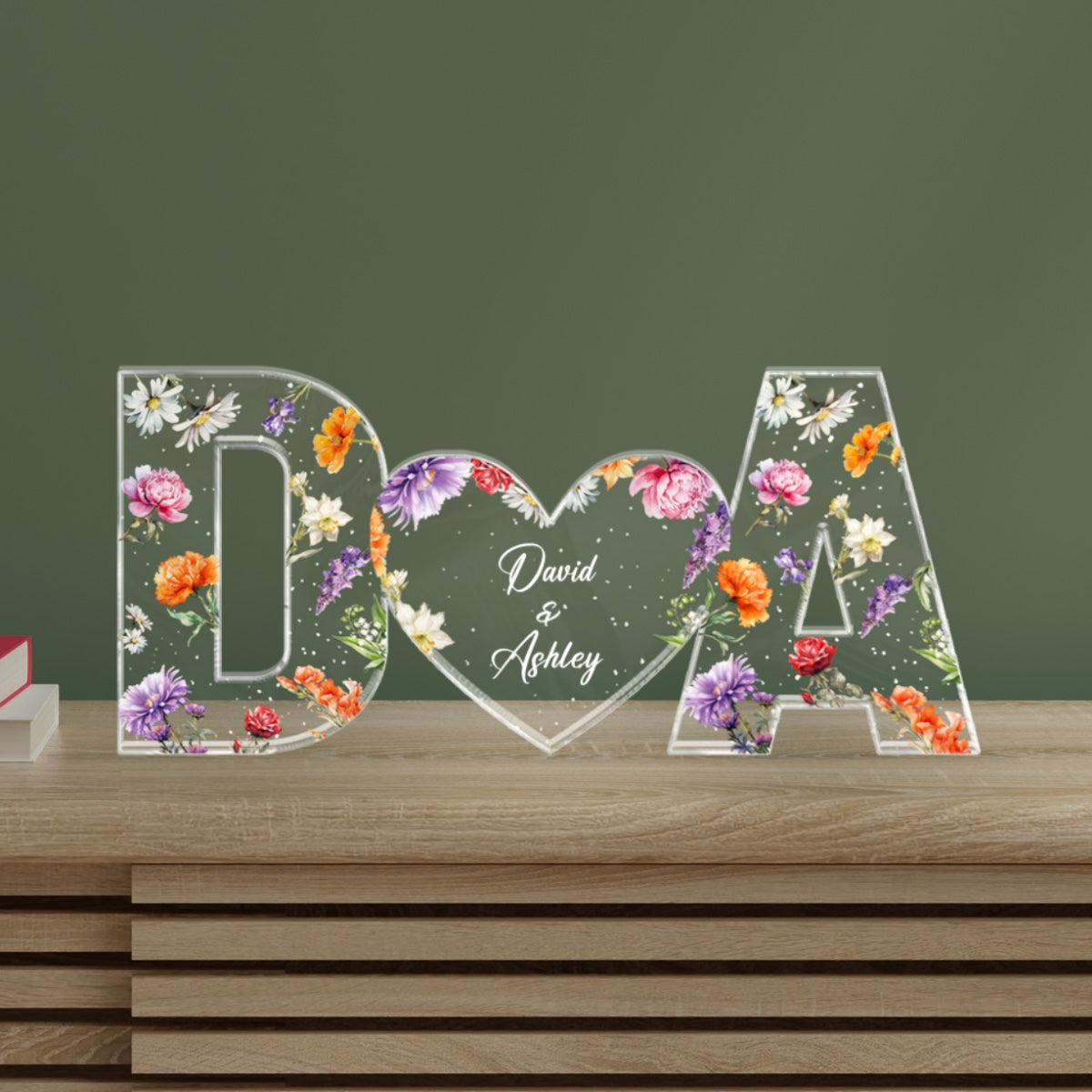 Couple Initials Floral Theme Gift Anniversary Gift Personalized Acrylic Block Plaque