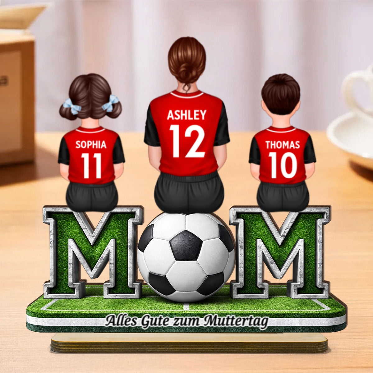 Fuball-Mama mit Kindern – Personalisiertes 2-lagiges Holzschild – Herzliches Geschenk cho Fuball-Mamas & Ehefrauen