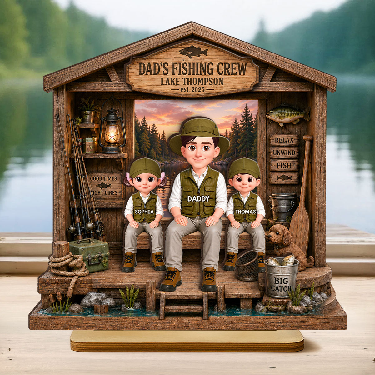 Daddy's Fishing Crew - Personalized 2-Layered Wooden Plaque - Gift for Dad, Husband