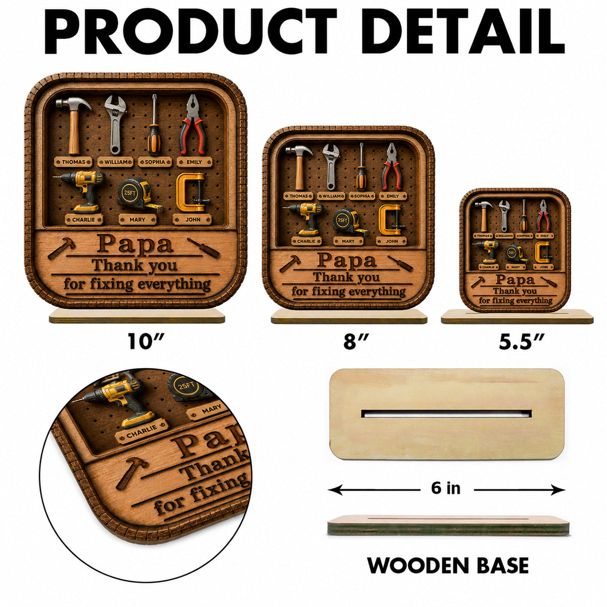Dad Grandpa Tool Box - Personalized 2-Layered Wooden Plaque - Gift For Dad, Husband