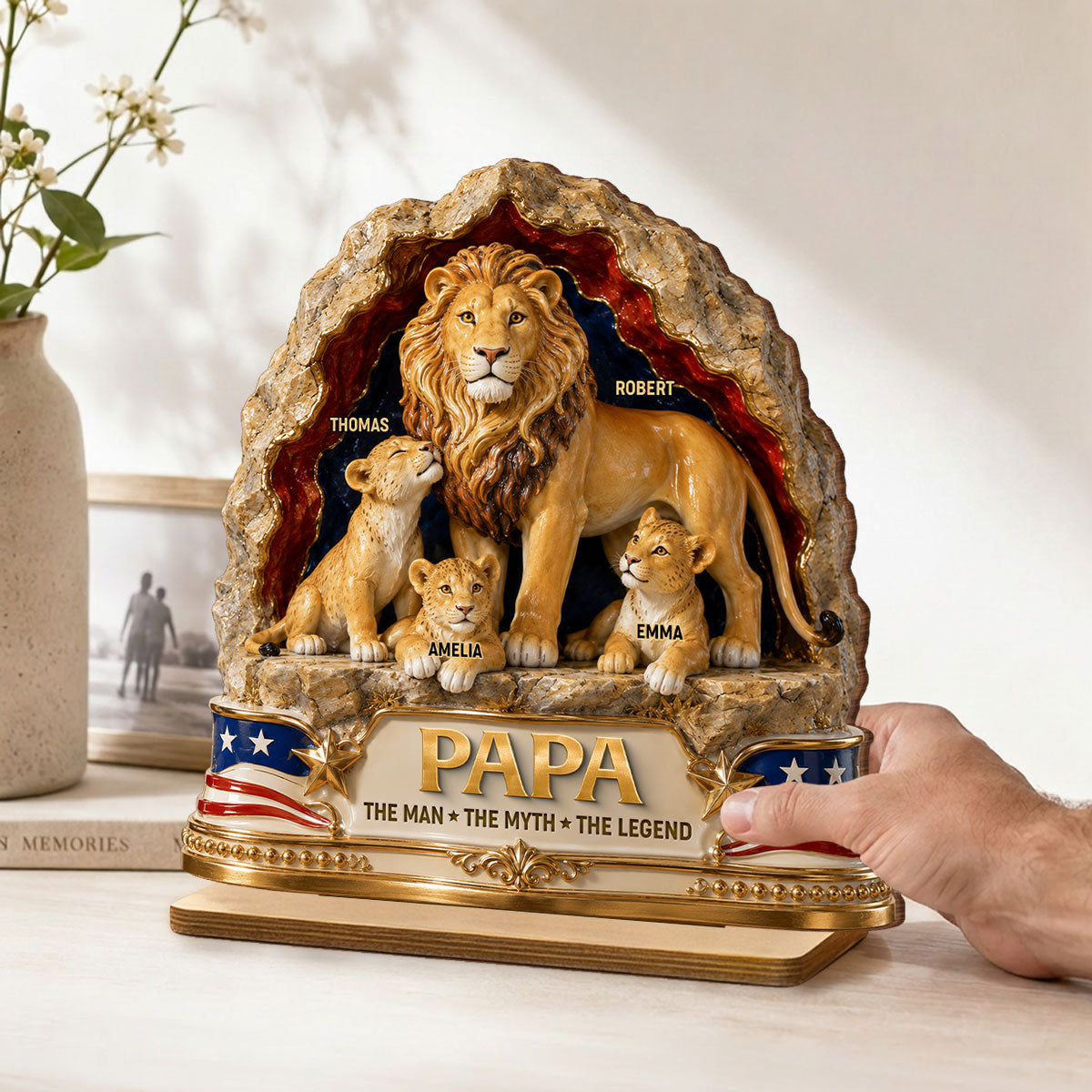 Lion Dad the Legend - Personalized 2-Layered Wooden Plaque - Gift for Dad, Husband